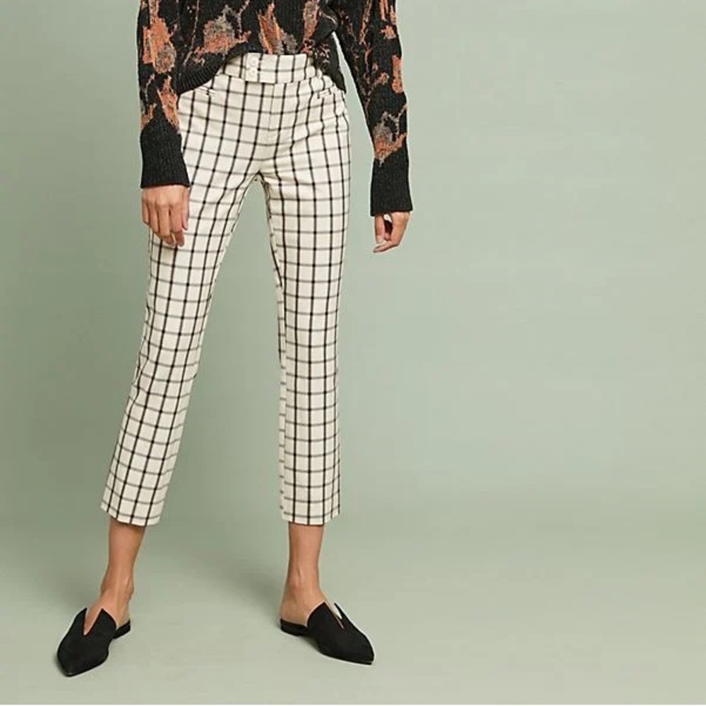 Anthropologie pants womens 8 checkered plaid essential slim business workwear